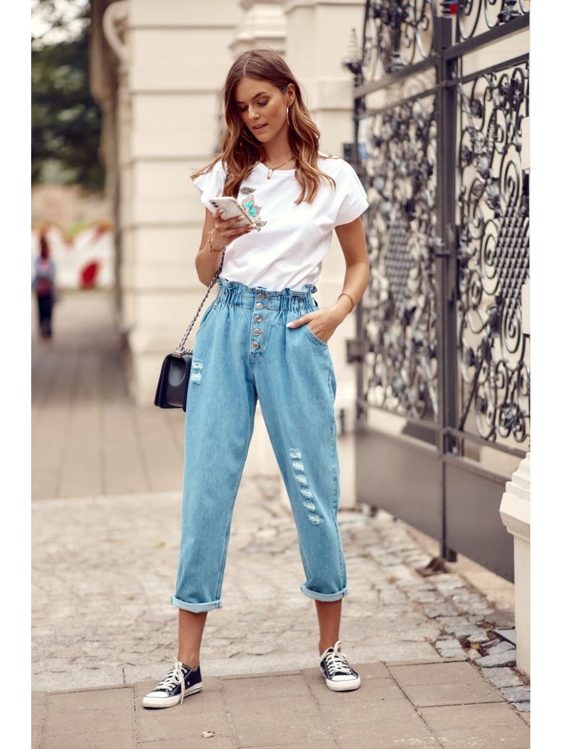 Pantaloni dama din denim cu talie inalta mom fit 134 - Magazin online - Boutique